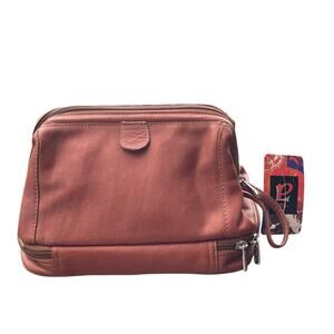 NWT PIELS Brown Leather Toiletree/Dop Kit